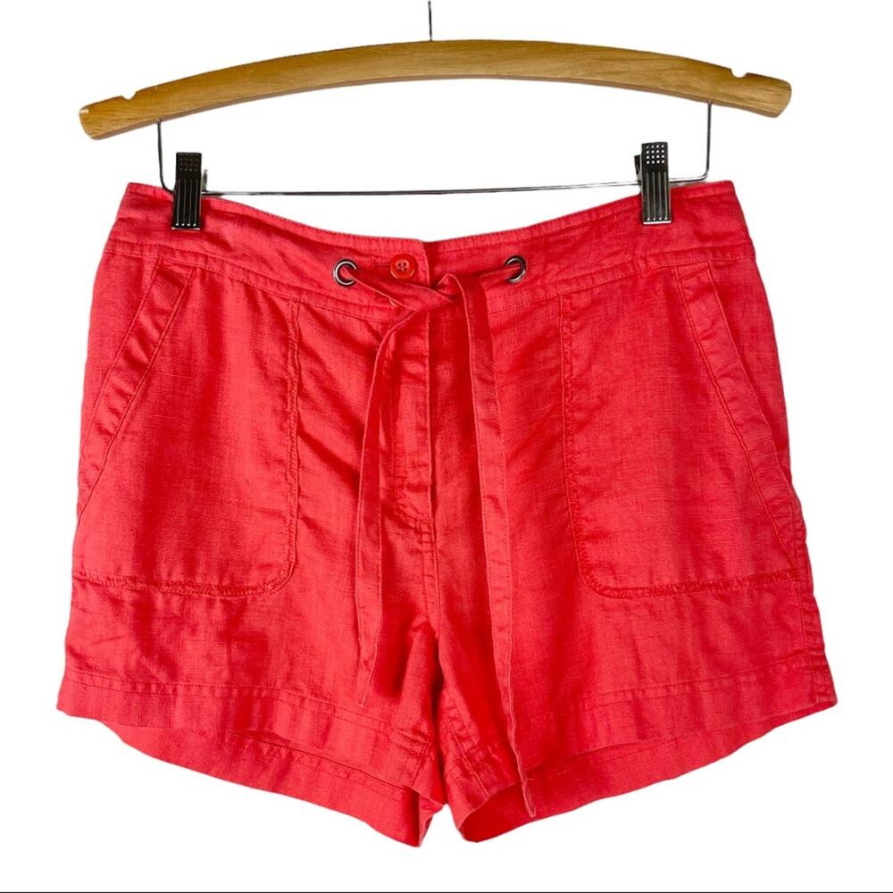 Sigrid Olsen red orange linen coastal preppy boho beach shorts 4